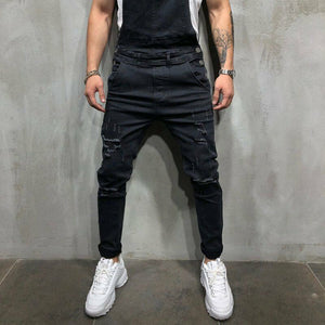 Men's Distressed Denim Carpenter Overalls Bib Jumpsuits Moto Biker Jean Pants Men's suspender trousers
