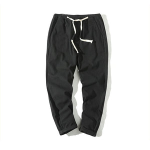 Cotton Linen Joggers Black Men's Harem Pants Solid Fitness Casual Ankle-Length Mens Trousers Summer Streetwear Clothes Male