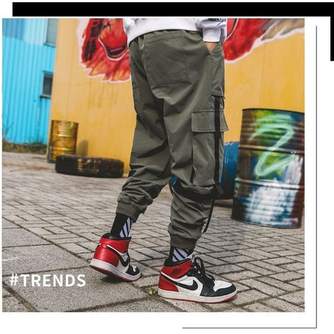 Cargo Pants Streetwear Hip hop Men Loose Joggers Sweatpants Plus size Track Pants Pocket Elastic Waist Ankle Length Trousers