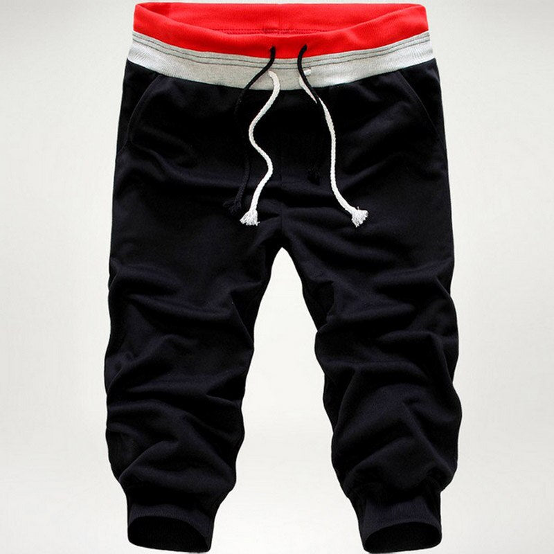 Fashion Men Pants Solid Color Elastic Sweatpants Three Quarter Troursers Boys Casual Beach Pants NGD88