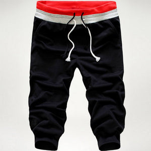 Fashion Men Pants Solid Color Elastic Sweatpants Three Quarter Troursers Boys Casual Beach Pants NGD88
