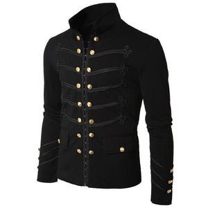 2019 Vintage Mens Gothic Steampunk Military Parade Jacket Slim Fit Tunic Rock Black Army Coat Long Sleeve Men Plus Size Jackets