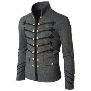 2019 Vintage Mens Gothic Steampunk Military Parade Jacket Slim Fit Tunic Rock Black Army Coat Long Sleeve Men Plus Size Jackets