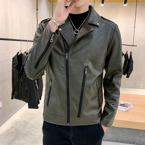 2019 New Autumn Faux Leather Suit Jacket Men Korean Trendy Slim Fit Coat White Red Black Fashion Streetwear Blazer Jackets Male