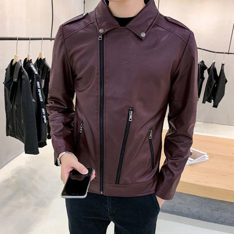 2019 New Autumn Faux Leather Suit Jacket Men Korean Trendy Slim Fit Coat White Red Black Fashion Streetwear Blazer Jackets Male