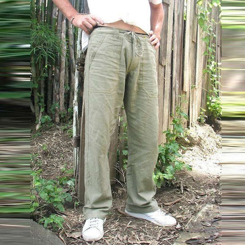 Litthing Mens Nature Cotton Linen Trousers Summer Pants 5XL Casual Male Solid Elastic Waist Straight Loose Pants Plus Size L0709