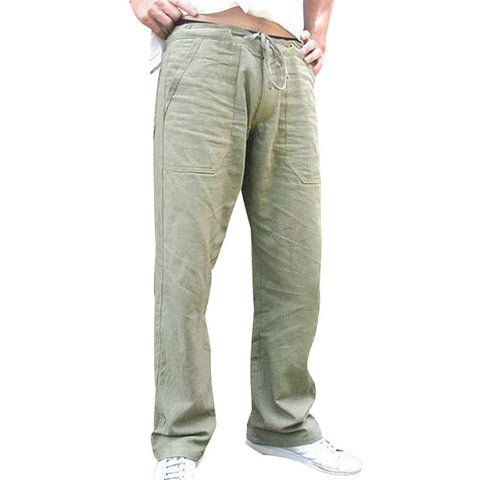 Litthing Mens Nature Cotton Linen Trousers Summer Pants 5XL Casual Male Solid Elastic Waist Straight Loose Pants Plus Size L0709