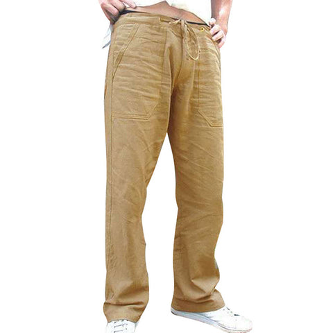 Litthing Mens Nature Cotton Linen Trousers Summer Pants 5XL Casual Male Solid Elastic Waist Straight Loose Pants Plus Size L0709