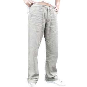 Litthing Mens Nature Cotton Linen Trousers Summer Pants 5XL Casual Male Solid Elastic Waist Straight Loose Pants Plus Size L0709