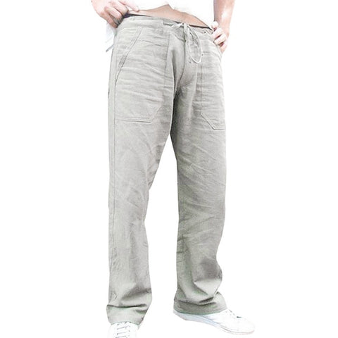 Litthing Mens Nature Cotton Linen Trousers Summer Pants 5XL Casual Male Solid Elastic Waist Straight Loose Pants Plus Size L0709