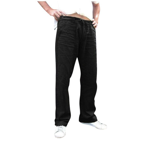 Litthing Mens Nature Cotton Linen Trousers Summer Pants 5XL Casual Male Solid Elastic Waist Straight Loose Pants Plus Size L0709