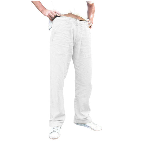 Litthing Mens Nature Cotton Linen Trousers Summer Pants 5XL Casual Male Solid Elastic Waist Straight Loose Pants Plus Size L0709
