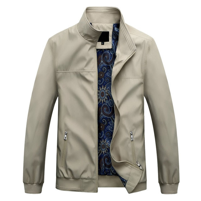 MANTLCONX Mens Jackets Autumn Casual Coats Solid Color Mens Stand Collar Zipper Jacket Male Bomber Jacket Men Casual Outerwear