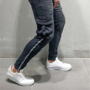 Skinny Jeans Men Multi-pocket zipper Slim Cargo  trousers for Men Motorcycle Hip hop Streetwear Swag Denim Pants
