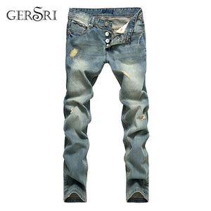 Gersri European American Style Popular Fashion jeans hole famous brand spliced jeans straight mens blue jeans pants men's jeans