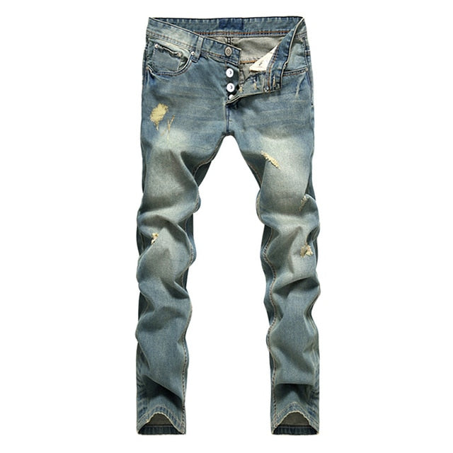 Gersri European American Style Popular Fashion jeans hole famous brand spliced jeans straight mens blue jeans pants men's jeans
