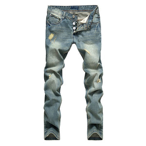 Gersri European American Style Popular Fashion jeans hole famous brand spliced jeans straight mens blue jeans pants men's jeans