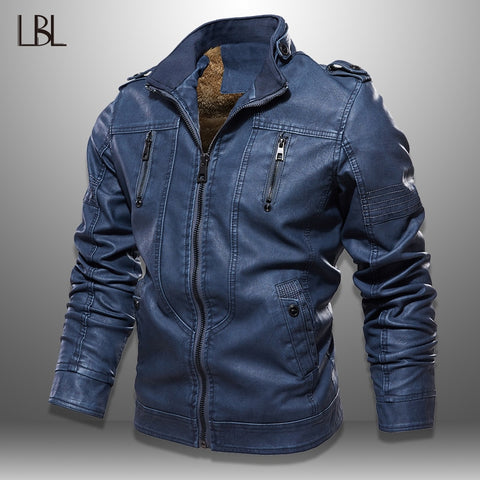 Winter Biker Jackets Men Slim Fit Leather PU Coat Stand Collar New Fashion Mens Zipper Jacket Outwear Jaquetas De Motocicleta