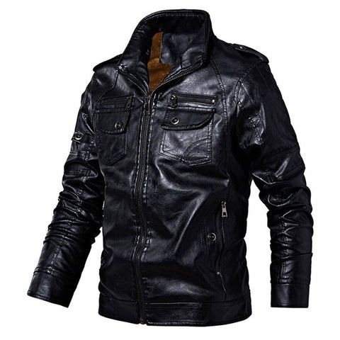 Winter Biker Jackets Men Slim Fit Leather PU Coat Stand Collar New Fashion Mens Zipper Jacket Outwear Jaquetas De Motocicleta