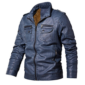 Winter Biker Jackets Men Slim Fit Leather PU Coat Stand Collar New Fashion Mens Zipper Jacket Outwear Jaquetas De Motocicleta