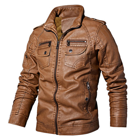 Winter Biker Jackets Men Slim Fit Leather PU Coat Stand Collar New Fashion Mens Zipper Jacket Outwear Jaquetas De Motocicleta