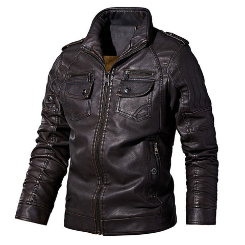Winter Biker Jackets Men Slim Fit Leather PU Coat Stand Collar New Fashion Mens Zipper Jacket Outwear Jaquetas De Motocicleta