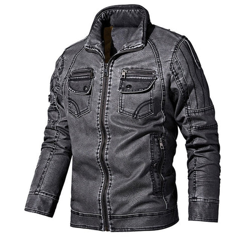 Winter Biker Jackets Men Slim Fit Leather PU Coat Stand Collar New Fashion Mens Zipper Jacket Outwear Jaquetas De Motocicleta