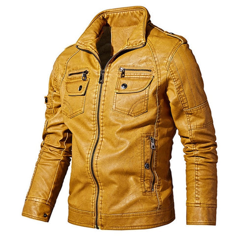 Winter Biker Jackets Men Slim Fit Leather PU Coat Stand Collar New Fashion Mens Zipper Jacket Outwear Jaquetas De Motocicleta