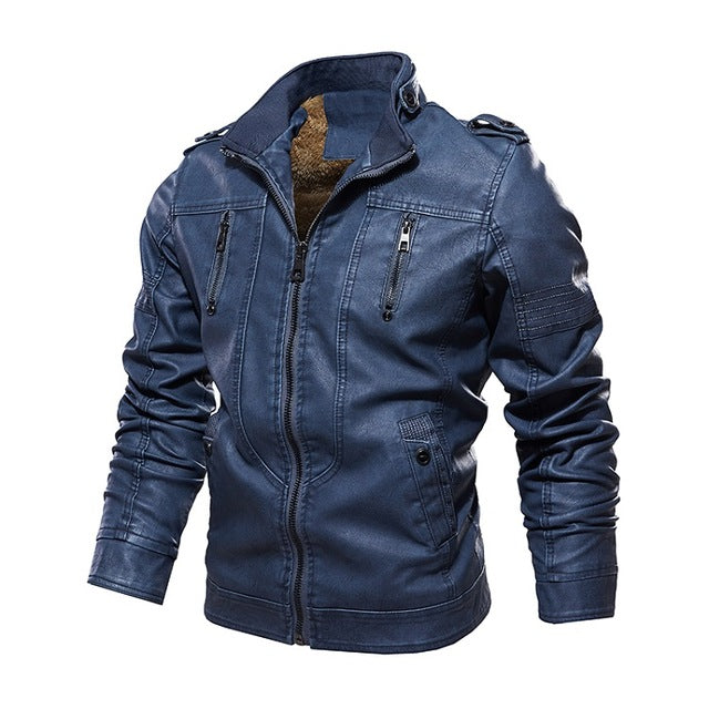 Winter Biker Jackets Men Slim Fit Leather PU Coat Stand Collar New Fashion Mens Zipper Jacket Outwear Jaquetas De Motocicleta