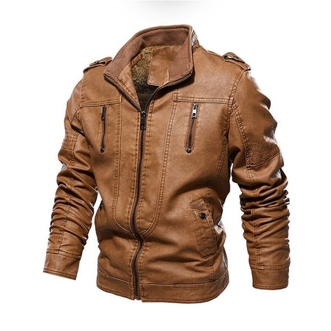 Winter Biker Jackets Men Slim Fit Leather PU Coat Stand Collar New Fashion Mens Zipper Jacket Outwear Jaquetas De Motocicleta
