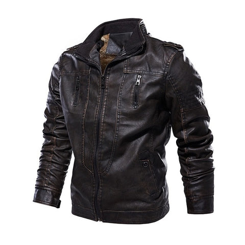 Winter Biker Jackets Men Slim Fit Leather PU Coat Stand Collar New Fashion Mens Zipper Jacket Outwear Jaquetas De Motocicleta