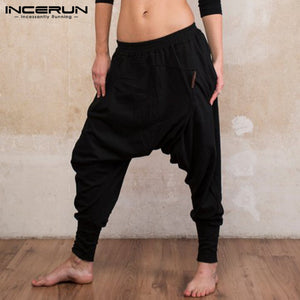 Vintage Indian Men Pant Loose Cross-Pant Baggy Harem Pants Loose Fitness Low Drop Crotch Trousers Dance Hombre Hiphop Sweatpants