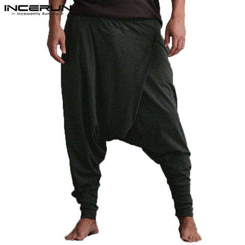 Vintage Indian Men Pant Loose Cross-Pant Baggy Harem Pants Loose Fitness Low Drop Crotch Trousers Dance Hombre Hiphop Sweatpants