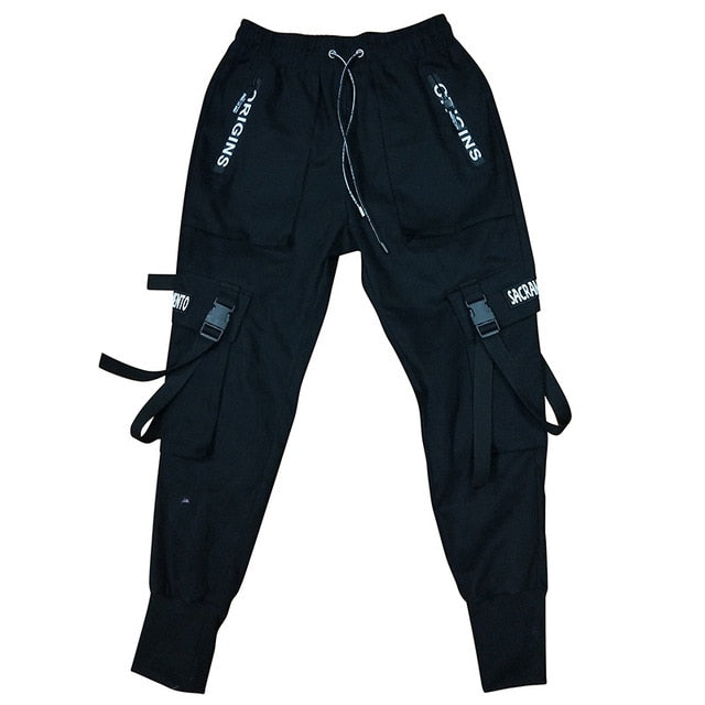 2019 New Hip Hop Joggers Men Black Harem Cargo Pants Multi-pocket Ribbons Man Sweatpants Streetwear Casual Mens Pants 3XL