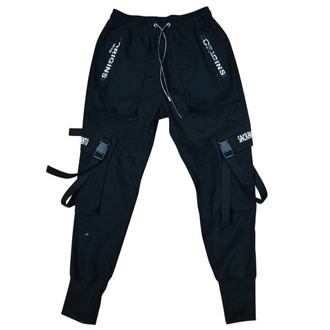 2019 New Hip Hop Joggers Men Black Harem Cargo Pants Multi-pocket Ribbons Man Sweatpants Streetwear Casual Mens Pants 3XL