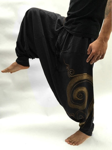 Vintage Men Pants Harem Elastic Casual Baggy Yoga Harem Pants Hip-hop Men Gypsy Cotton Linen Wide-legged Loose Pants Drawstring