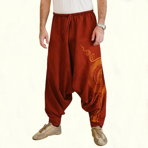 Vintage Men Pants Harem Elastic Casual Baggy Yoga Harem Pants Hip-hop Men Gypsy Cotton Linen Wide-legged Loose Pants Drawstring