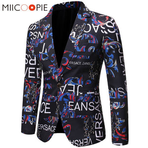 Floral Men Blazer New Brand Letter Printed Blazer Masculino Casual Slim Fit Business Formal Black Mens Suit Jacket Streetwear
