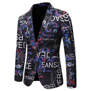 Floral Men Blazer New Brand Letter Printed Blazer Masculino Casual Slim Fit Business Formal Black Mens Suit Jacket Streetwear