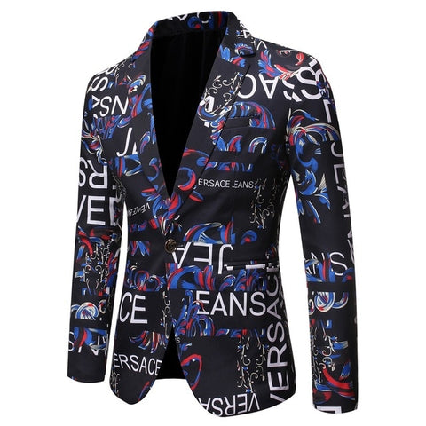 Floral Men Blazer New Brand Letter Printed Blazer Masculino Casual Slim Fit Business Formal Black Mens Suit Jacket Streetwear