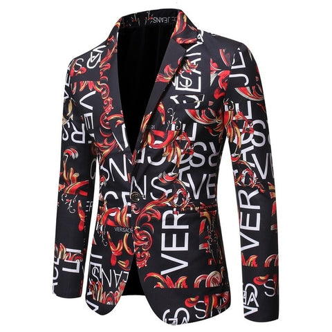 Floral Men Blazer New Brand Letter Printed Blazer Masculino Casual Slim Fit Business Formal Black Mens Suit Jacket Streetwear