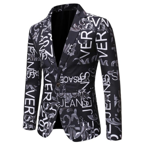 Floral Men Blazer New Brand Letter Printed Blazer Masculino Casual Slim Fit Business Formal Black Mens Suit Jacket Streetwear
