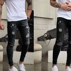 OLOME Men Denim Ripped Hole Jeans Slim Patchwork Jeans Casual Skinny Pencil Jeans for Men Clothes 2019 Stretch Embroidery Jeans