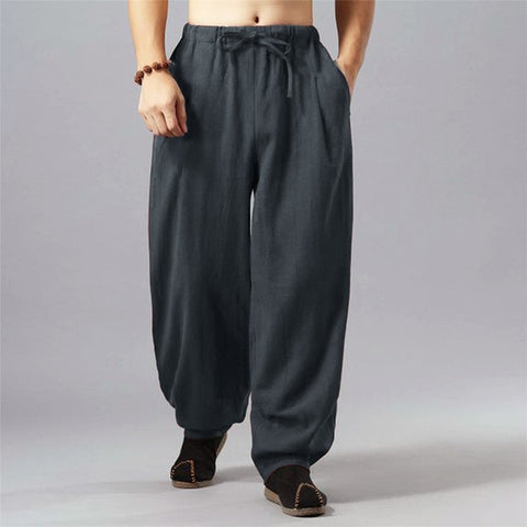 INCERUN Retro Cotton Wide Leg Pants Casual Pants Men Harem Baggy Loose Fitness Pant Bloomers Trouser Sweatpants Workout Joggers