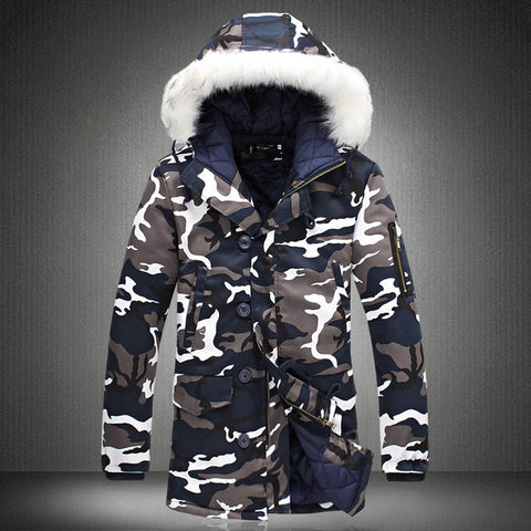 New Hot Men Camouflage Hooded Coats Camo Casual Parkas Outerwear Faux Fur Collar Warm Jacket YAA99