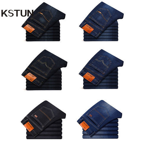 KSTUN Men Jeans Business Casual Straight Slim Fit Thin Blue Black 2019 Denim Pants Mens Trousers Cotton Cowboys Dropshipping