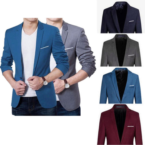 Mens Korean Slim Fit Fashion One Cotton Blazer Suit Jacket Black Blue Plus Size M to 3XL Male Blazers Mens Coat Wedding