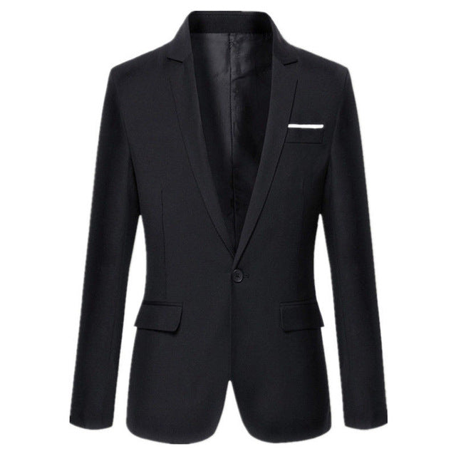 Mens Korean Slim Fit Fashion One Cotton Blazer Suit Jacket Black Blue Plus Size M to 3XL Male Blazers Mens Coat Wedding