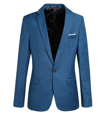 Mens Korean Slim Fit Fashion One Cotton Blazer Suit Jacket Black Blue Plus Size M to 3XL Male Blazers Mens Coat Wedding