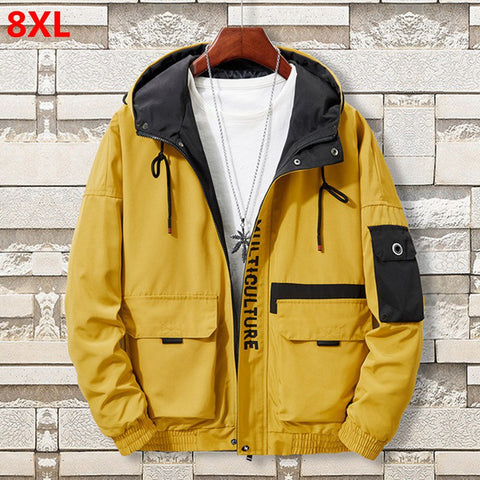 New men's clothing plus size 8XL jacket Brother trend hooded youth thin men's student jacket 7XL 6XL